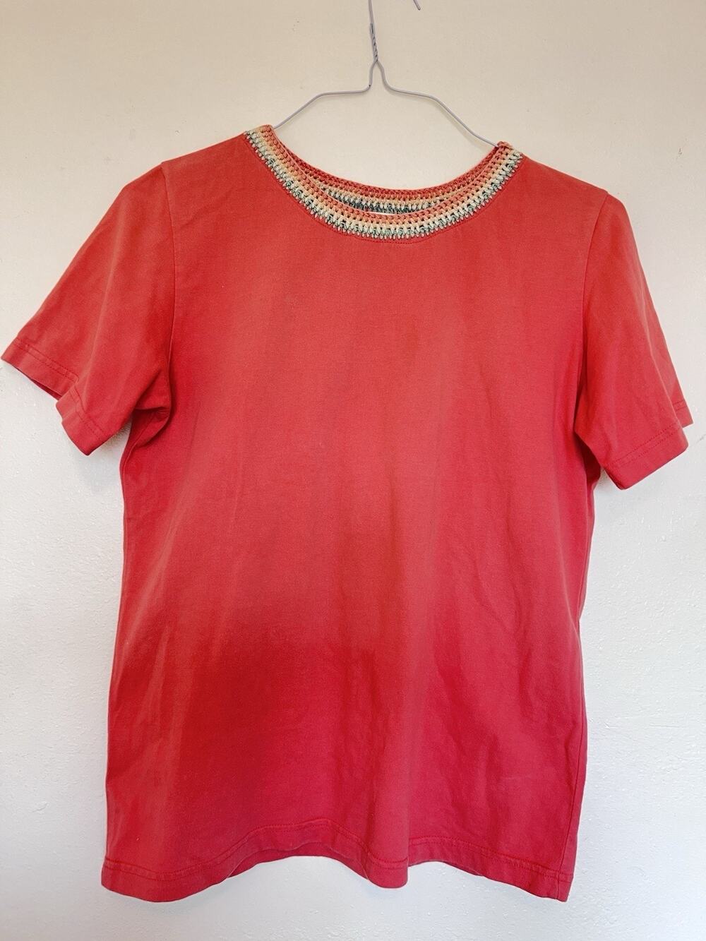 Susan Bristol Casual (S) VTG-Shirt-Crocheted‎ Collar-Cottagecore-80's-90's-Boho